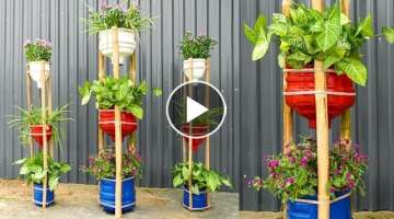 Recycle plastic bottles into creative flower tower pots for your garden