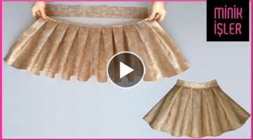 Very Easy Pleated Kids Skirt Cutting and Sewing | Minik İşler