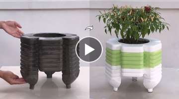 Unique Creation From Cement | DIY Cement Flower Pots From Old Plastic Bottles | Cement Craft Idea...