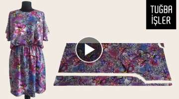 Very Easy Side Slit Rushed Dress Cutting and Sewing | Tuğba İşler