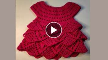 Beautiful crochet frill frock for girl ( 3 to 9 months) any size ( with English subtitle)