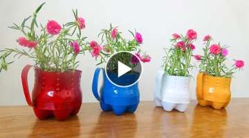 Unique Ideas, Recycle Plastic Bottles into four Cup-Shaped Flower Pots For Garden