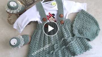 Tığ işi Askılı Bebek Eteği / Kolay ve Güzel Salopet Bebek Elbise /1 yaş için