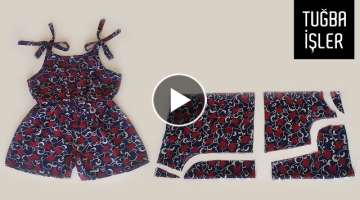 Tie Shoulder Cami Playsuit Cutting and Sewing For Baby Girl | Tuğba İşler