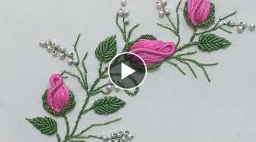 Hand embroidery| hand embroidery border design| Rose buds Embroidery | Brazilian embroidery