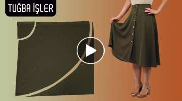 No Zip No Elasticated Band (Very Easy Button Front Circular Skirt Cutting and Sewing) | Tuğba İ...