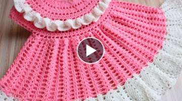 Crochet Baby Frock Fast Easy Pattern How Making Baby Ruffle Dress// Pineapple Pattern Stitched