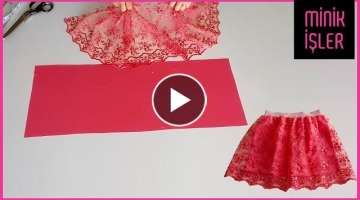 Very Easy Pleated Guipure Skirt Cutting and Sewing | Minik Ä°ÅŸler